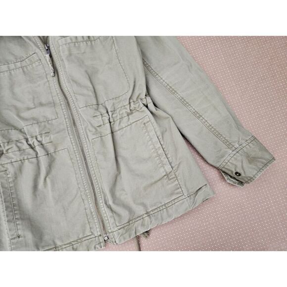 J. Crew Womens Field Jacket Size XXS Petite Hooded Army Green Zip Button Long - Picture 3 of 7